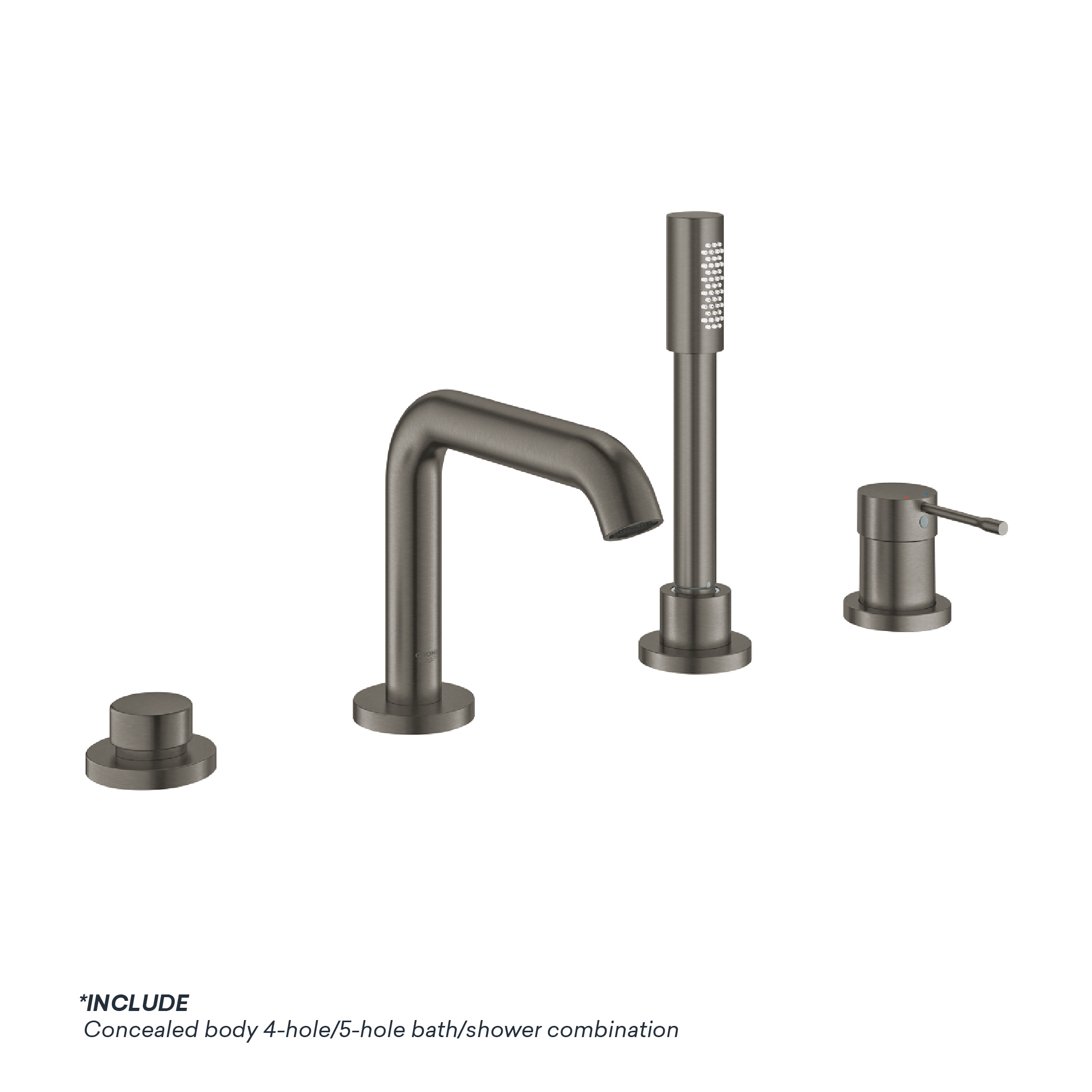 E-Com WEB - GROHE 3_19578AL1 + 29037000-01 GROHE ESSENCE 4-HOLE BATH MIXER WITH CONCEALED BODY BRUSHED HARD GRAPHITE FINISH - Image 1