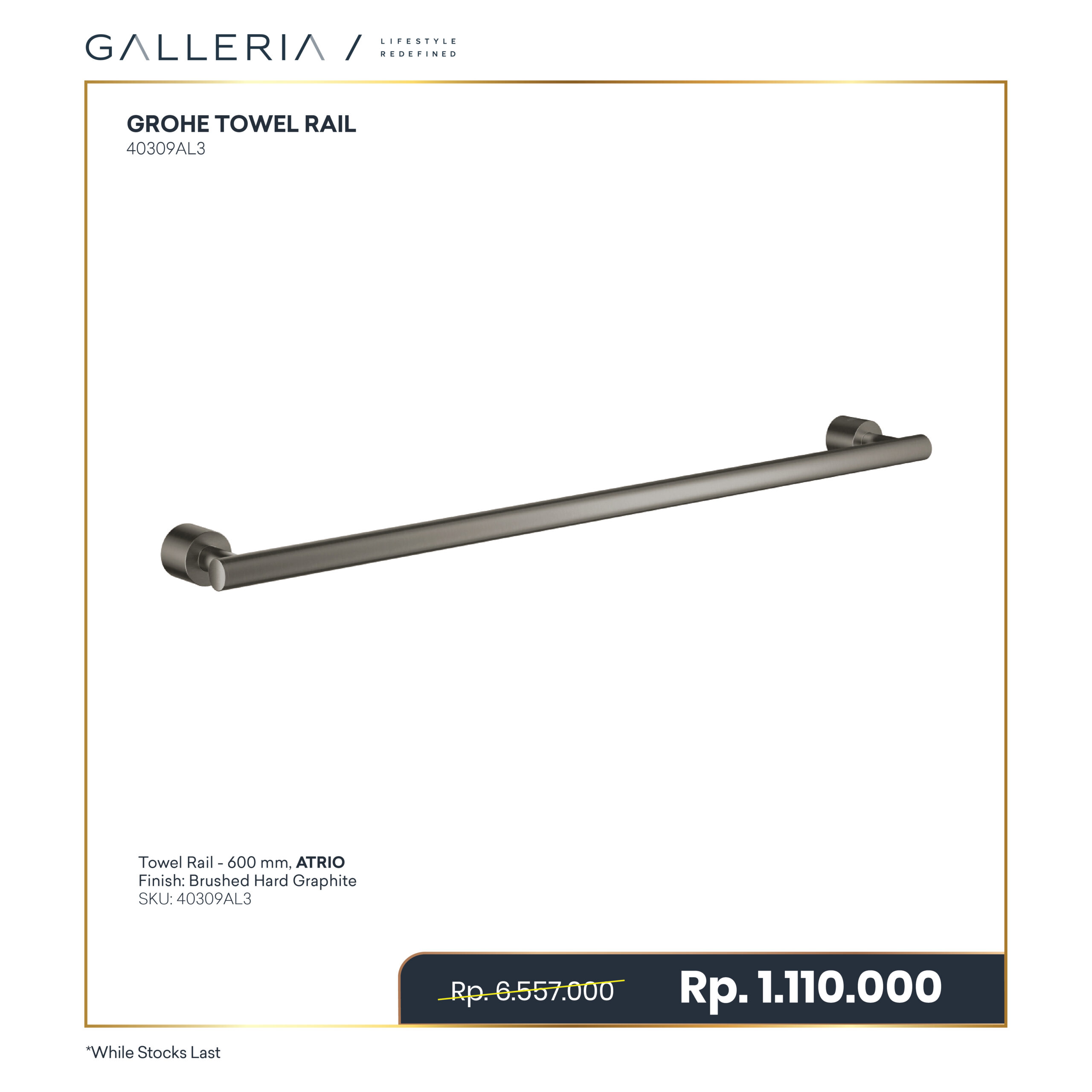 Special Price-22 GROHE ATRIO TOWEL RAIL 600MM, BRUSHED HARD GRAPHITE - Image 1