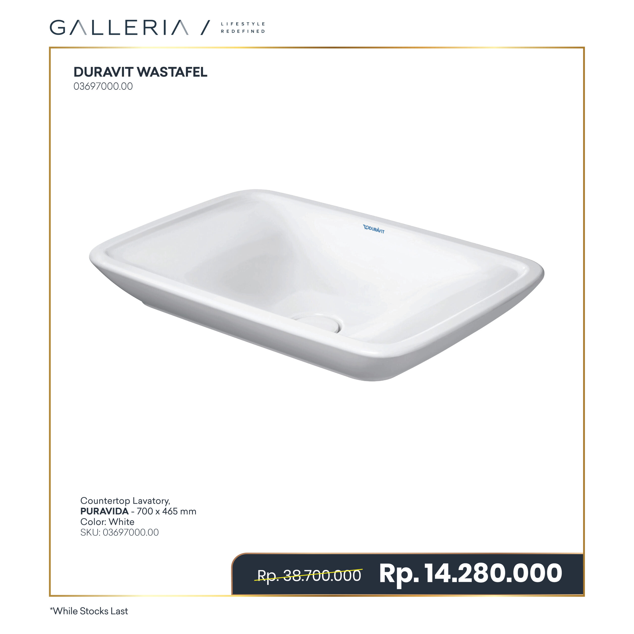 Special Price-03 DURAVIT PURAVIDA COUNTERTOP LAVATORY - Image 1