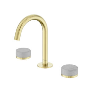 STERN KONZEPT LEIDEN BASIN SET ARC SPOUT WITH CARRARA HANDLE BRUSHED GOLD FINISHED