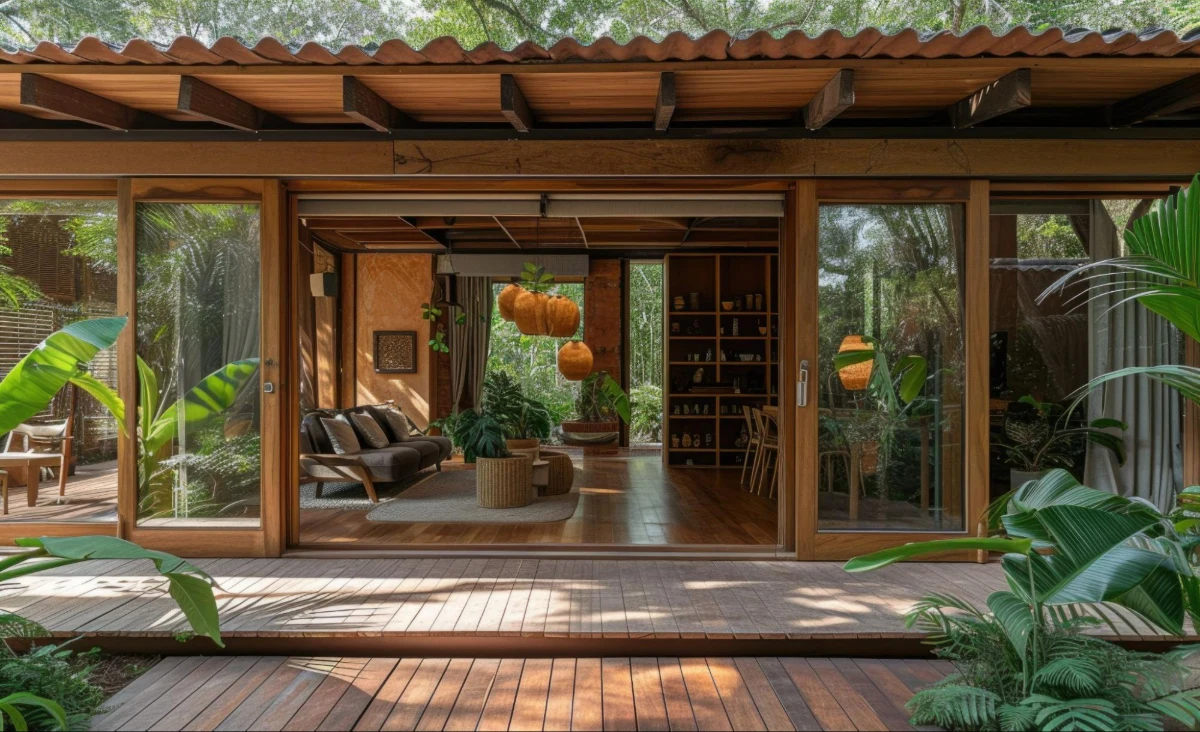 Lantai kayu outdoor tropis